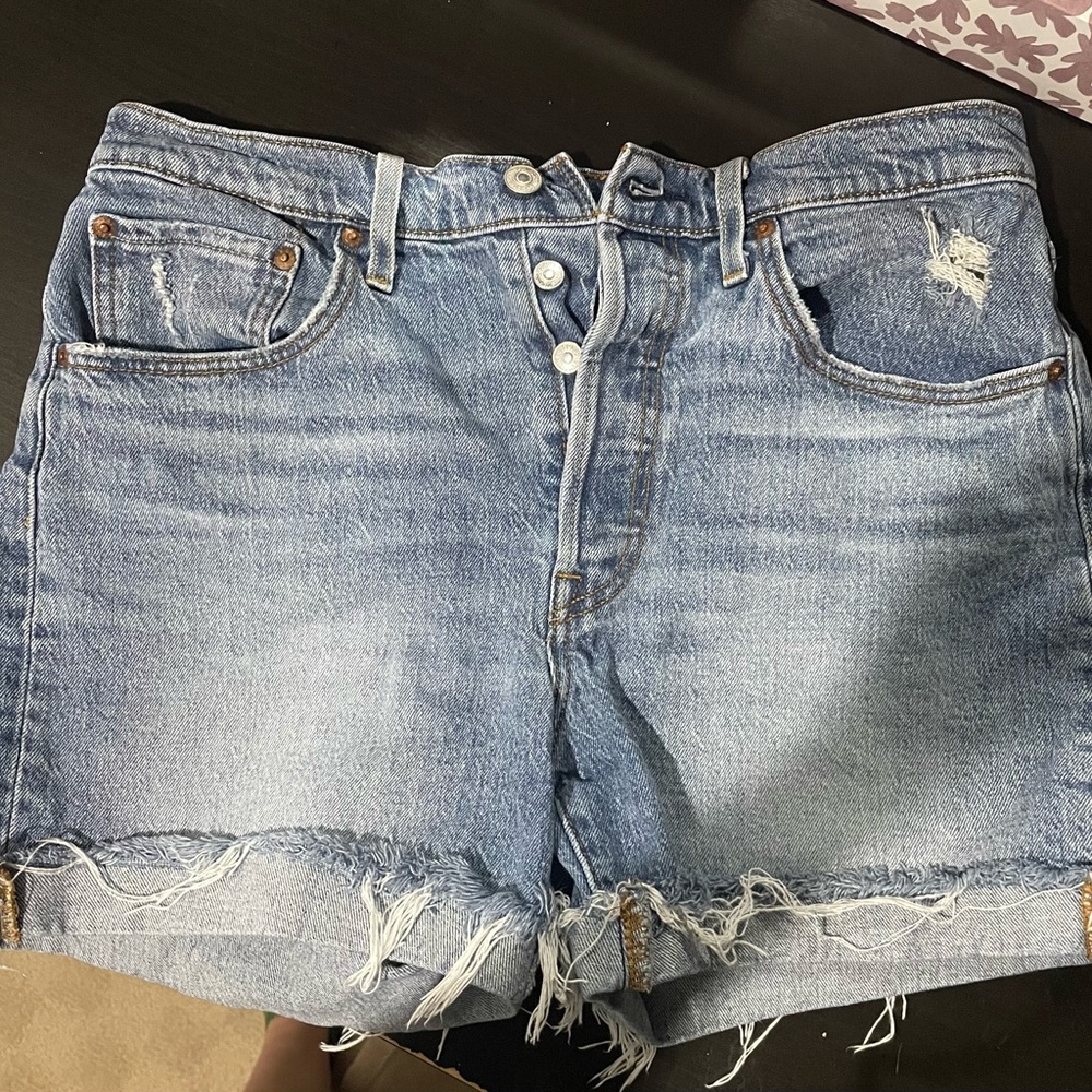 Levi's Light Blue Distressed Jean Shorts